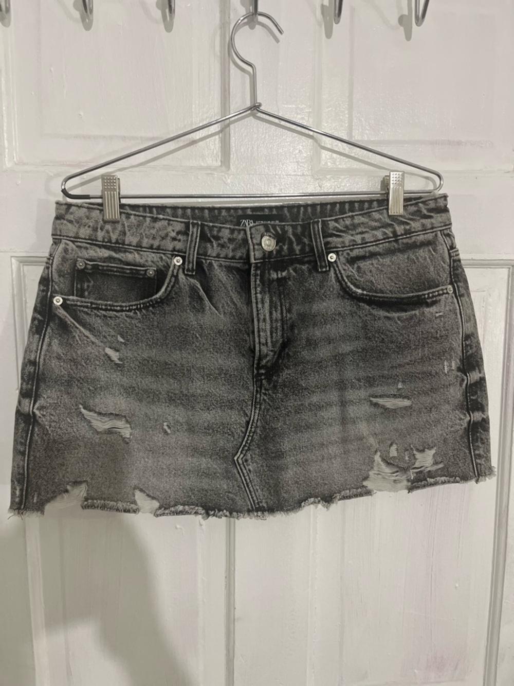 Zara Gray Washed Distressed Denim Mini Skirt